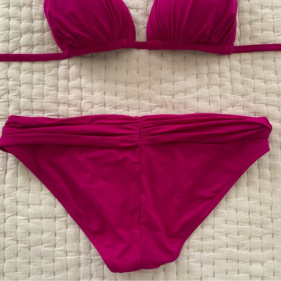 La Blanca Island Goddess Halter Triangle Top / Shirred Band Hipster Bikini Sz 8 - Picture 3 of 10